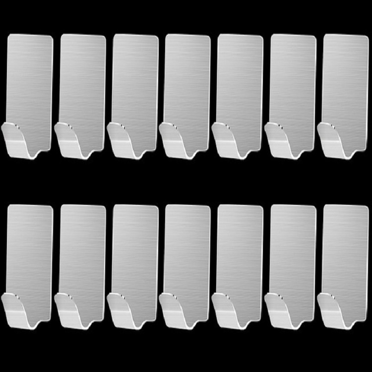 

16 PCS Wide Hook Wall Free Punch Hook Stainless Steel Kitchen Bathroom Glue Hook Coat Hook