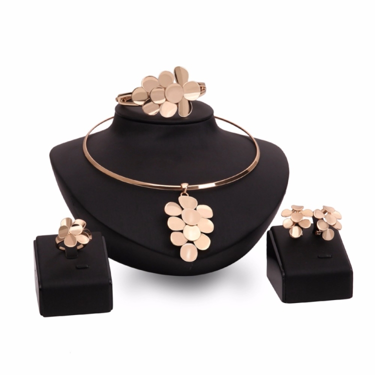 

Bridal Gold Leaves Necklace Earrings Ring Bracelet Jewelry Sets