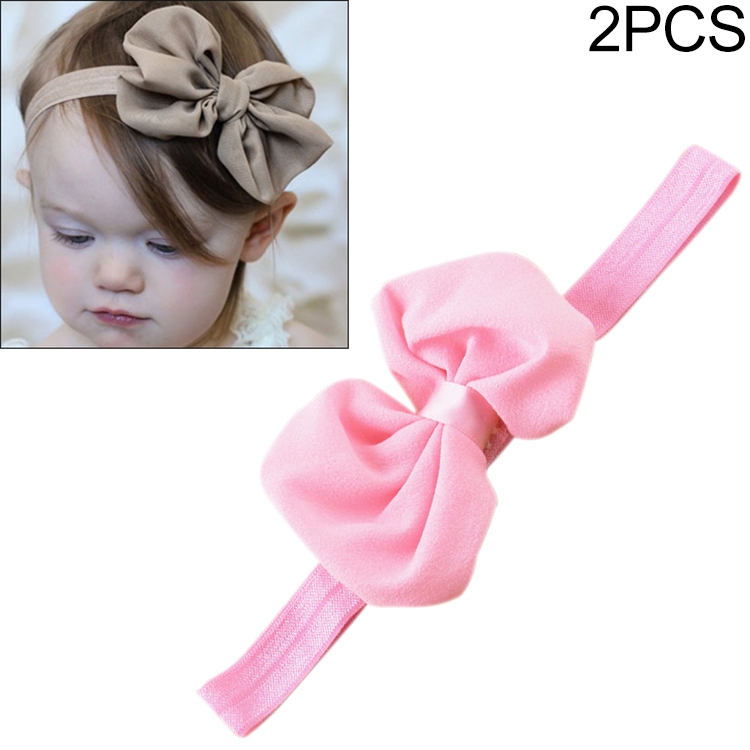 

2 PCS Baby Headband Ribbon Chiffon Bow Children Hair Band Headwear(Pink)