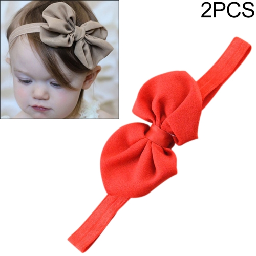 

2 PCS Baby Headband Ribbon Chiffon Bow Children Hair Band Headwear(Red)