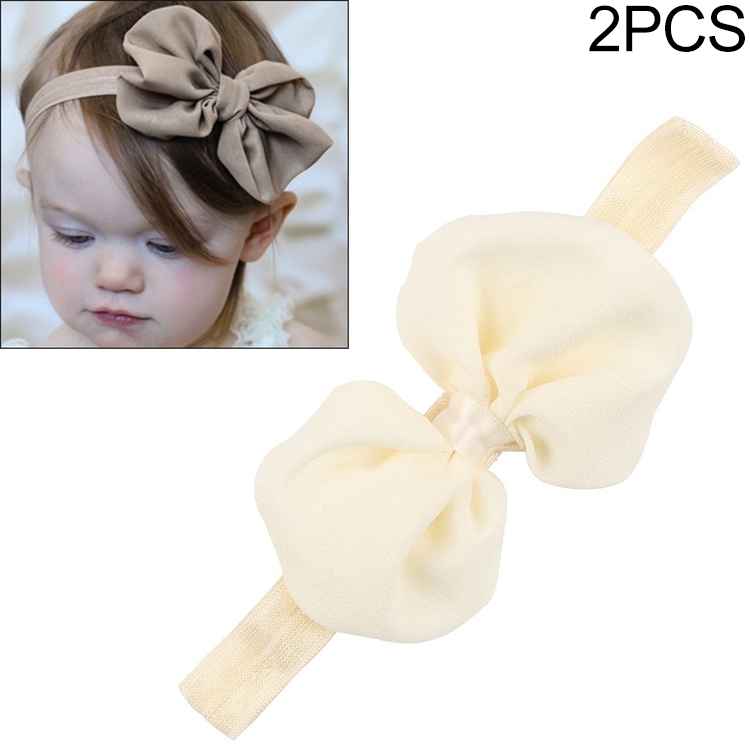 

2 PCS Baby Headband Ribbon Chiffon Bow Children Hair Band Headwear(Beige)