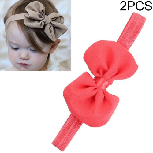 

2 PCS Baby Headband Ribbon Chiffon Bow Children Hair Band Headwear(Watermelon red)