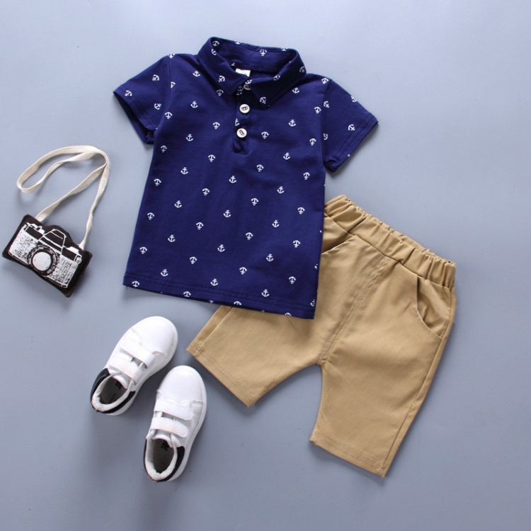 

Boy Print Polo Shirt + Shorts Set, Size:90cm(Blue)