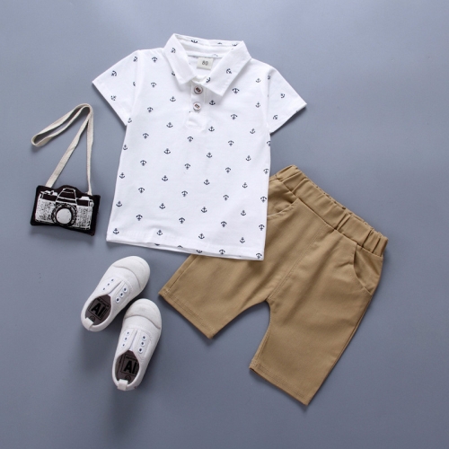 

Boy Print Polo Shirt + Shorts Set, Size:110cm(White)