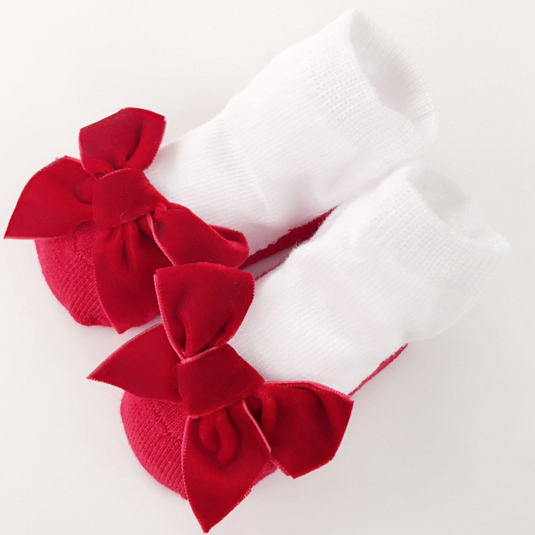 

Suede Bow Baby Socks Autumn And Winter Cute Princess Cotton Socks, Kid Size:12-24 Months(Red)