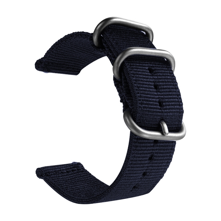 

Washable Nylon Canvas Watchband, Band Width:22mm(Dark Blue with Silver Ring Buckle)