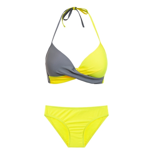 

2 PCS Sexy Split Color Matching Bikini Swimsuit, Size:L(Yellow+Grey)