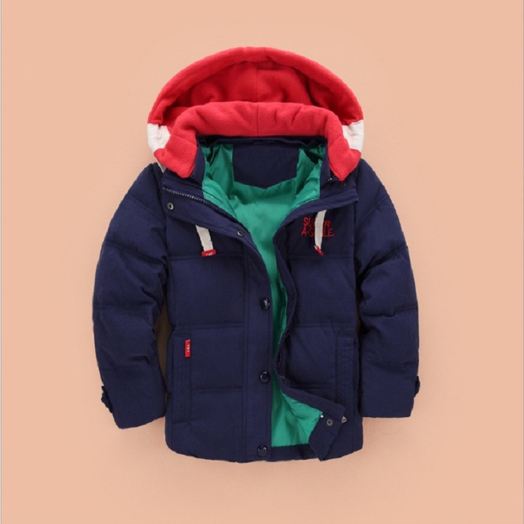 

Winter Boys Zipper Down Jacket with Detachable Hat, Height:140cm(Navy)