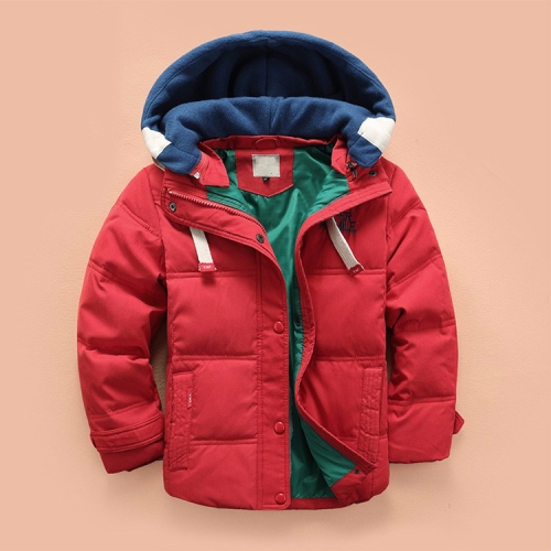 

Winter Boys Zipper Down Jacket with Detachable Hat, Height:150cm(Wine Red)