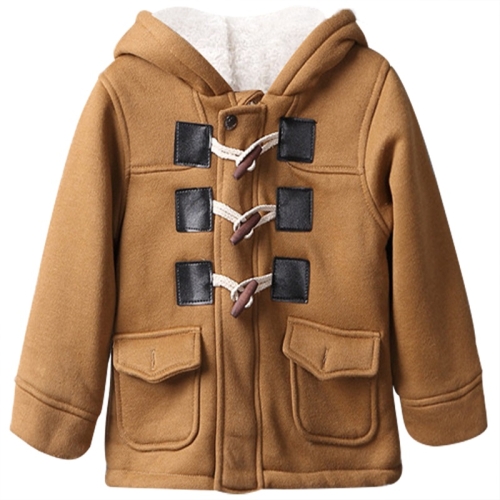 

Winter Boys Thick Warm Two-color Horn Button Hooded Fleece Jacket, Height:120cm(Khaki)