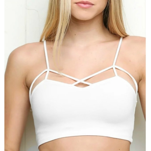 

Summer Hollow Out Cross Lace Up Wrapped Chest Camisole, Size:One Size(White)