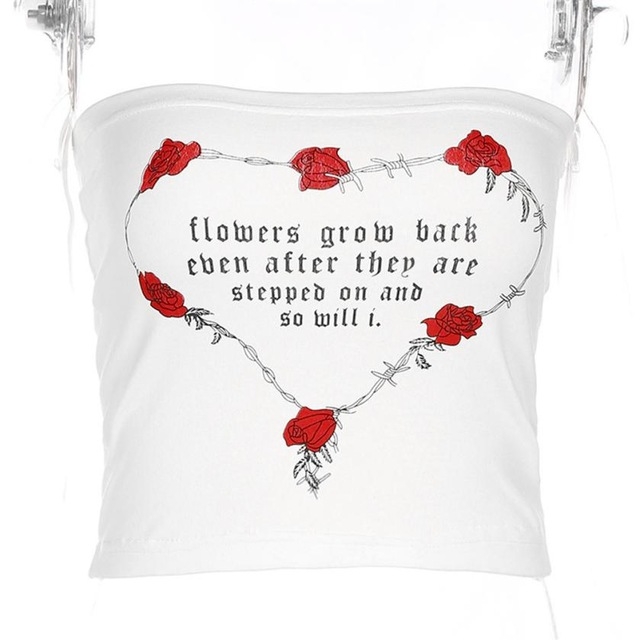 

2 PCS Print Rose Strapless Tops, Size:M(White)