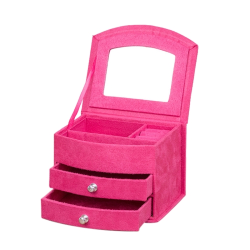 

Velvet Three Layers Portable Multi-functional Necklace Rings Jewelry Boxes(Rose Red)