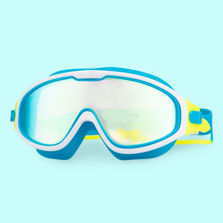 

Children Professional Waterproof and Anti-fog HD Big Frame Swimming Glasses with Earplugs(Electroplating Lake Blue)
