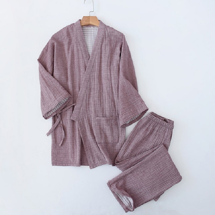 

Men Cotton Kimono Cardigan 7 Points Sleeve Simple Thin Pajamas, Size:L(Withered)