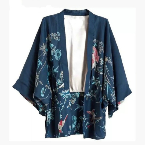 

Autumn Women Phoenix Pattern Print Loose Kimono Jacket, Size:L(As Show)