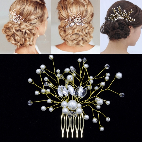 

Pearl Women Hair Combs Wedding Hair Accessories Hair Pin Rhinestone Tiara Bridal Clip Crystal Crown Bride Hair Jewelry(Gold)