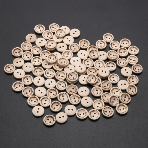 

100 PCS English Alphabet Carved Round Wooden Buttons, Size:15mm