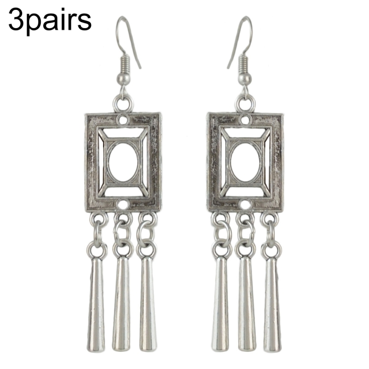 

3 PAIRS Women Retro Sculpture Fringed Flower Pendant Earrings E4520A