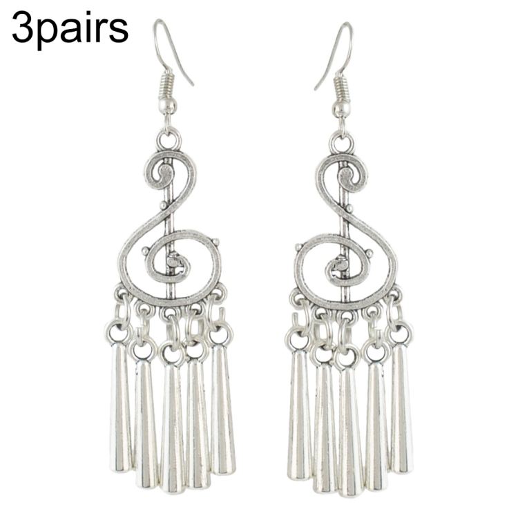 

3 Pairs Women Retro Sculpture Fringed Flower Pendant Earrings E4520A