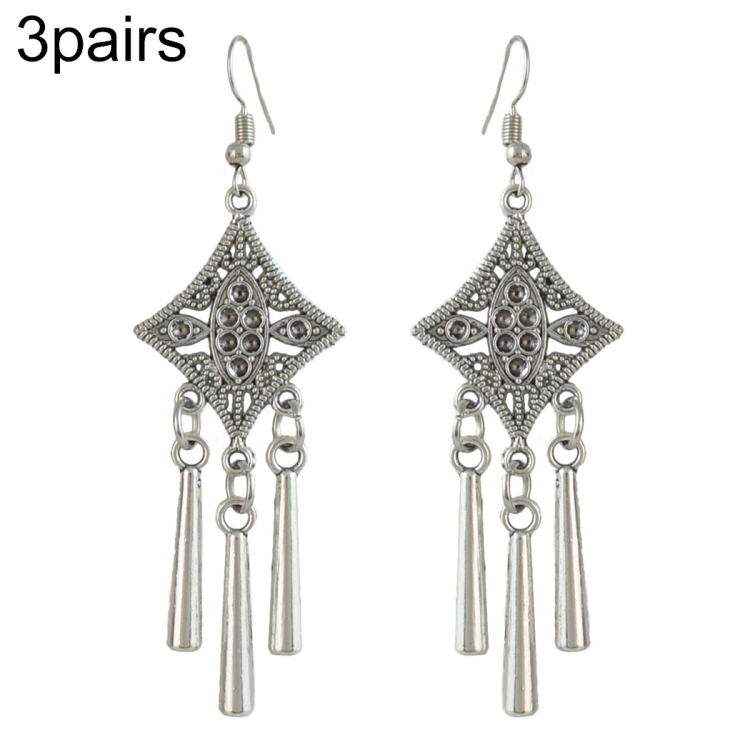 

3 Pairs Women Retro Sculpture Fringed Flower Pendant Earrings E4520C