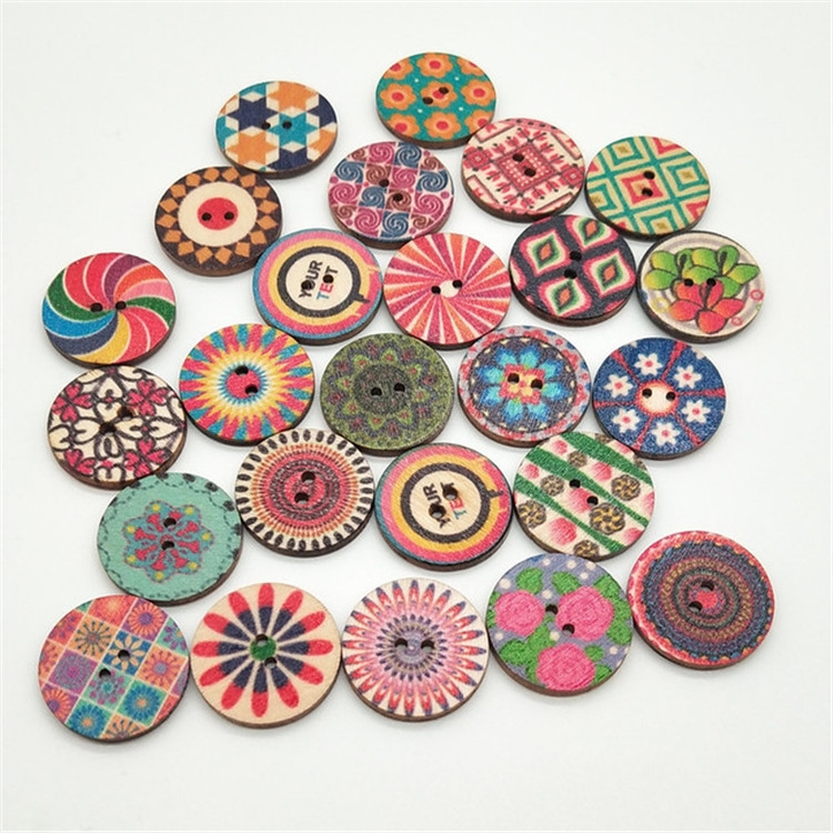

100 PCS Two-hole Round Printed Wooden Buttons DIY Clothing Buttons, Size:25 mm(Random Color Delivery)