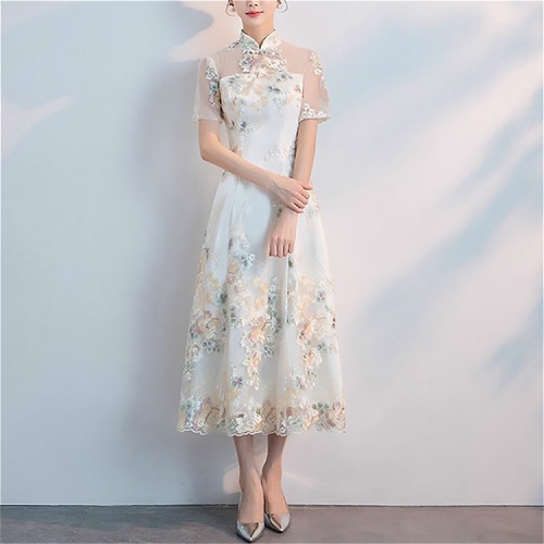 

Hollow white Vintage Chinese Style Qipao Party Evening Dress Vestidos Clothes, Size:S