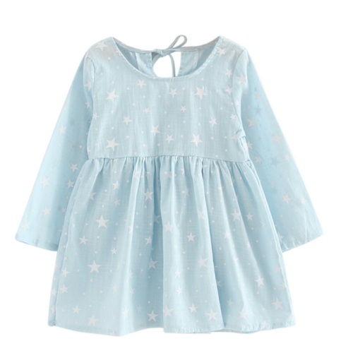 

Girl Dress Children Dress Girls Long Sleeve Plaid Dress Soft Cotton Summer Princess Dresses Baby Girls Clothes, Size:100cm(Blue Stars)