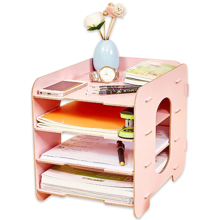 

Creative Home Office Desktop 4 Layers File Organizer Wood Document Letter Holder Tray Multi-storey Shelf(Pink)