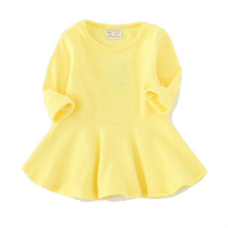 

Spring and Autumn Female Babies Cotton Sanded Lotus Leaf Large Swing Skirt Dress(YELLOW)