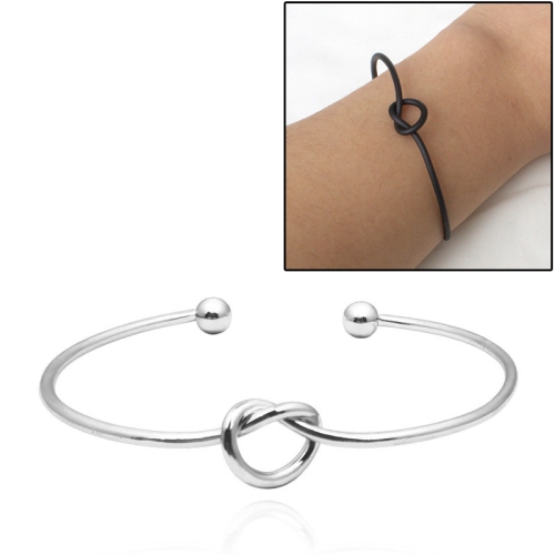 

Bohemian Knotted Opening Minimalist Bracelet Bangle for Women(Silver)