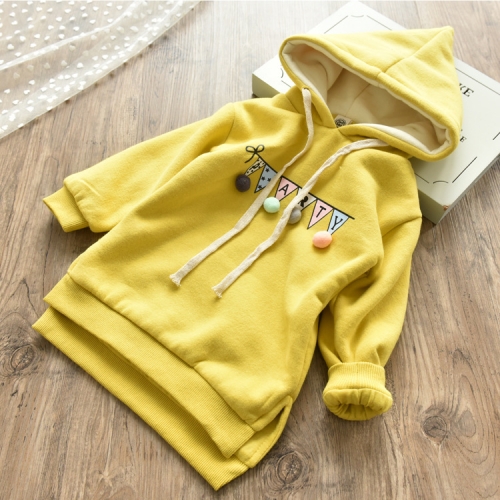 

Girls Casual Long Sleeved Solid Color Letter Pattern Thick Long Sleeve Pullover, Height:100cm(Yellow)