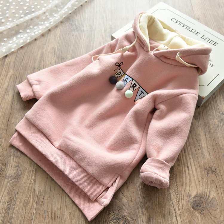 

Girls Casual Long Sleeved Solid Color Letter Pattern Thick Long Sleeve Pullover, Height:130cm(Pink)