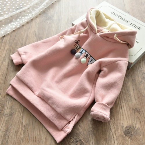 

Girls Casual Long Sleeved Solid Color Letter Pattern Thick Long Sleeve Pullover, Height:140cm(Pink)