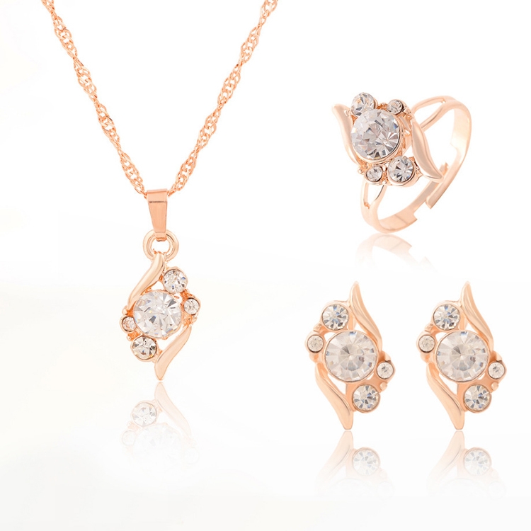 

Fashion Chain Crystal Necklace Ring Earring Jewelry Set