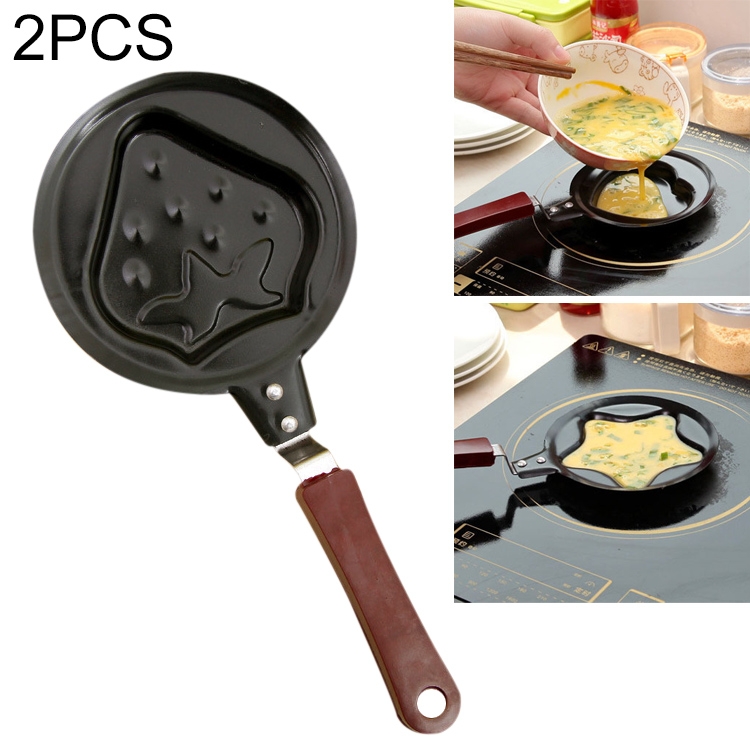 

2 PCS B650417 Cute Cartoon Shaped Egg Mould Pans Nonstick Stainless Mini Breakfast Egg Frying Pans(Strawberry)