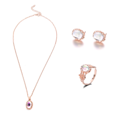

Women Opal Necklace Earrings Ring Crystal Jewelry Set
