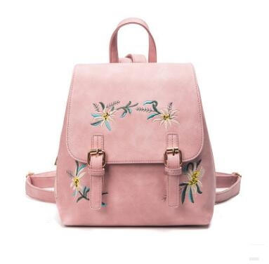 

Embroidered Backpack PU Leather Ethnic Wind Shoulder Pack Backpacks(Pink)