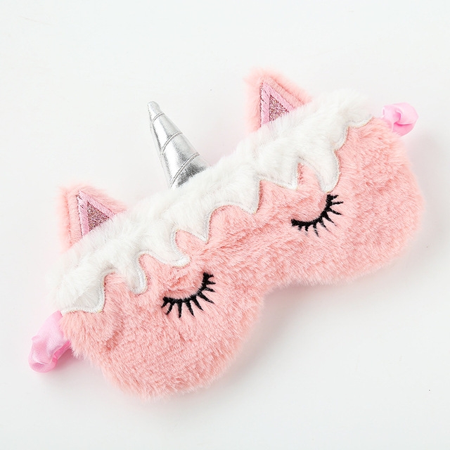 

2 PCS Gradient Colorful Plush Eye Mask Travel Shading Sleep Aid Eye Mask(White Pink Unicorn)