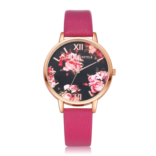 

Lvpai P086Leather Strap Flower Dial Quartz Wrist Watch(Rose Red+Rose Gold)