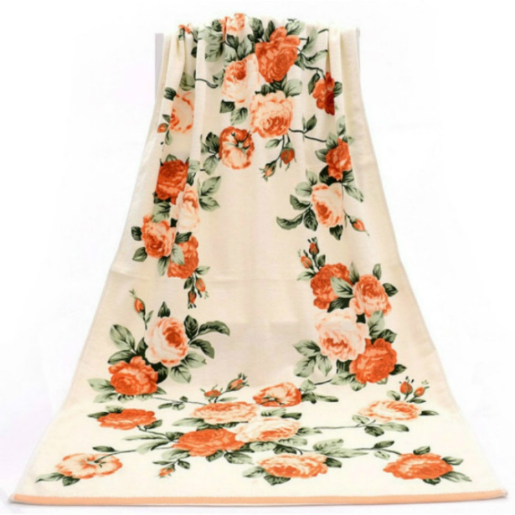 

Unisex Peony Towel Cotton Bath Towel Beach Towel, Size:74x34cm(Orange)