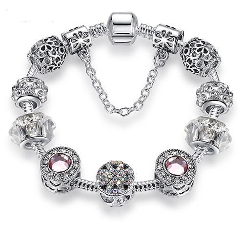 

2 PCS Women Fashion Simple Panjia Opal Crystal Alloy Bracelet, Length:20cm(Silver)