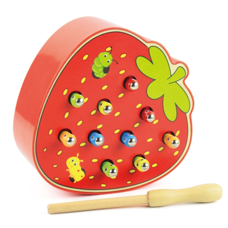 

Kids Wooden Toys Catch Worms Games with Magnetic Stick Montessori Educational Creature Blocks Interactive Toys(Strawberry)