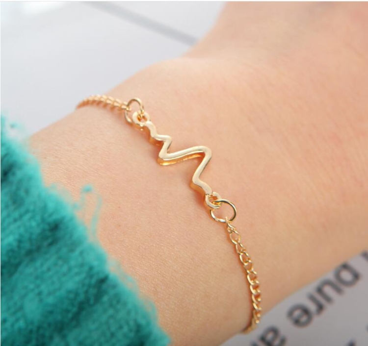 

3PCS Women Fashion Simple Waves Heart Rate Lightning Summer Style Beach Bracelets(gold)