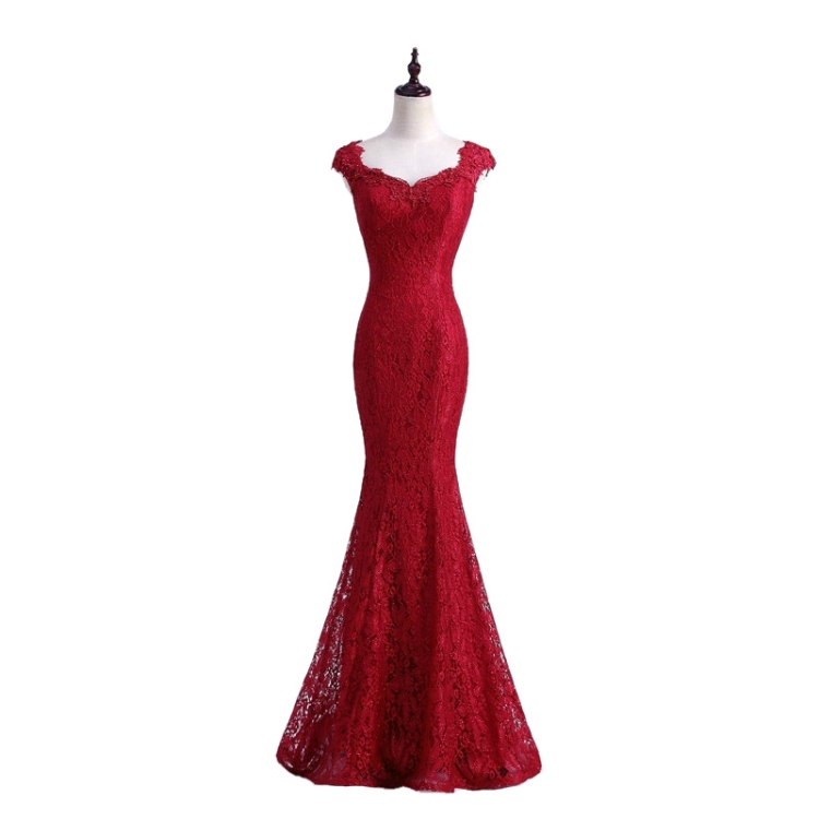 

Elegant Beads Lace Mermaid Long Evening Dress Simple Party Dresses, US Size:4(Wine Red)