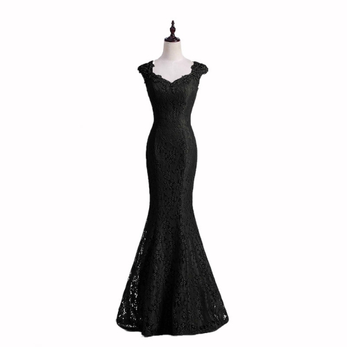 

Elegant Beads Lace Mermaid Long Evening Dress Simple Party Dresses, US Size:12(Black)