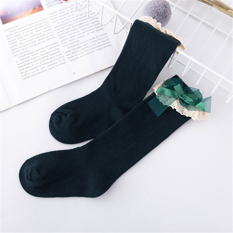 

Baby Princess Tall Princess Socks with Lace Bow, Suitable Age:0-2 Years Old(Ink Green)