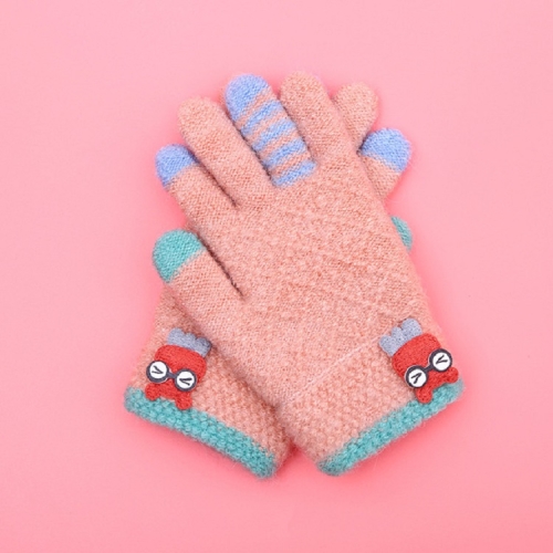 

Winter Ski Gloves Cartoon Animal Knitted Wool Warm Finger Gloves Children Gloves, Size:One Size(Hide Pink)