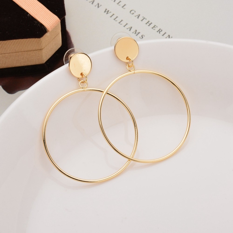 

Simple Trendy Geometric Big Round Circle Earrings Women Fashion Large Hollow Drop Earrings Jewelry(Gold)