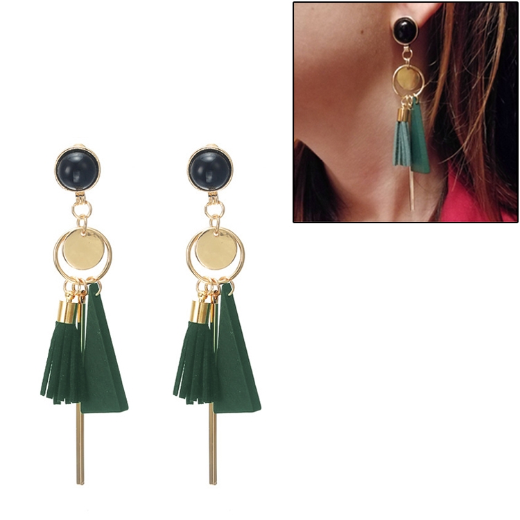 

Fashion triangle geometric wood earrings Retro female tassel long women earrings Jewelry(Green)